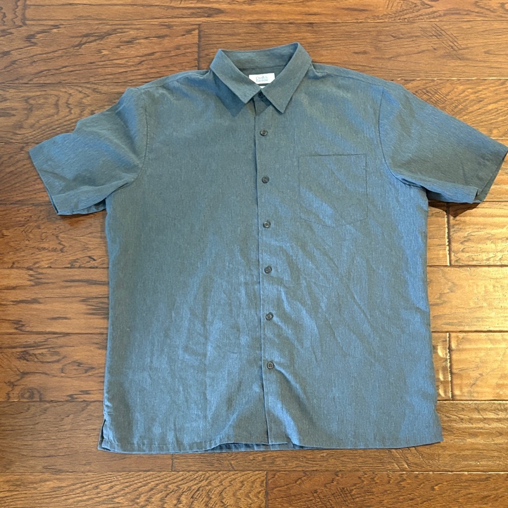 Croft & Barrow Casual Grey Button Down short sleeve Shirt size large